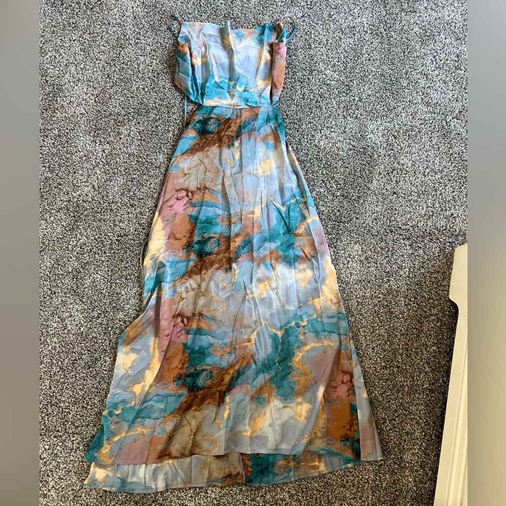 12th Tribe Vibrant Maxi Dress in Blue and Brown